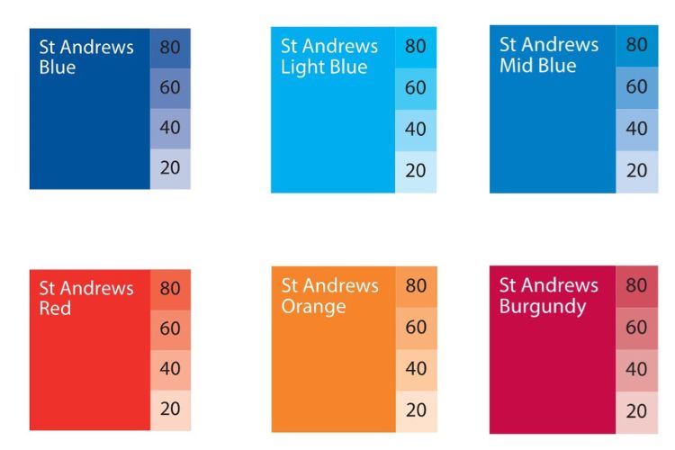 Different colour swatches are arranged on a white background along with text opacity percentages
